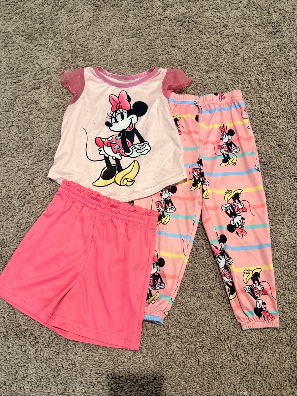 Disney Pink Minnie Mouse 3-Piece Pajama Set - Shorts & Pants
